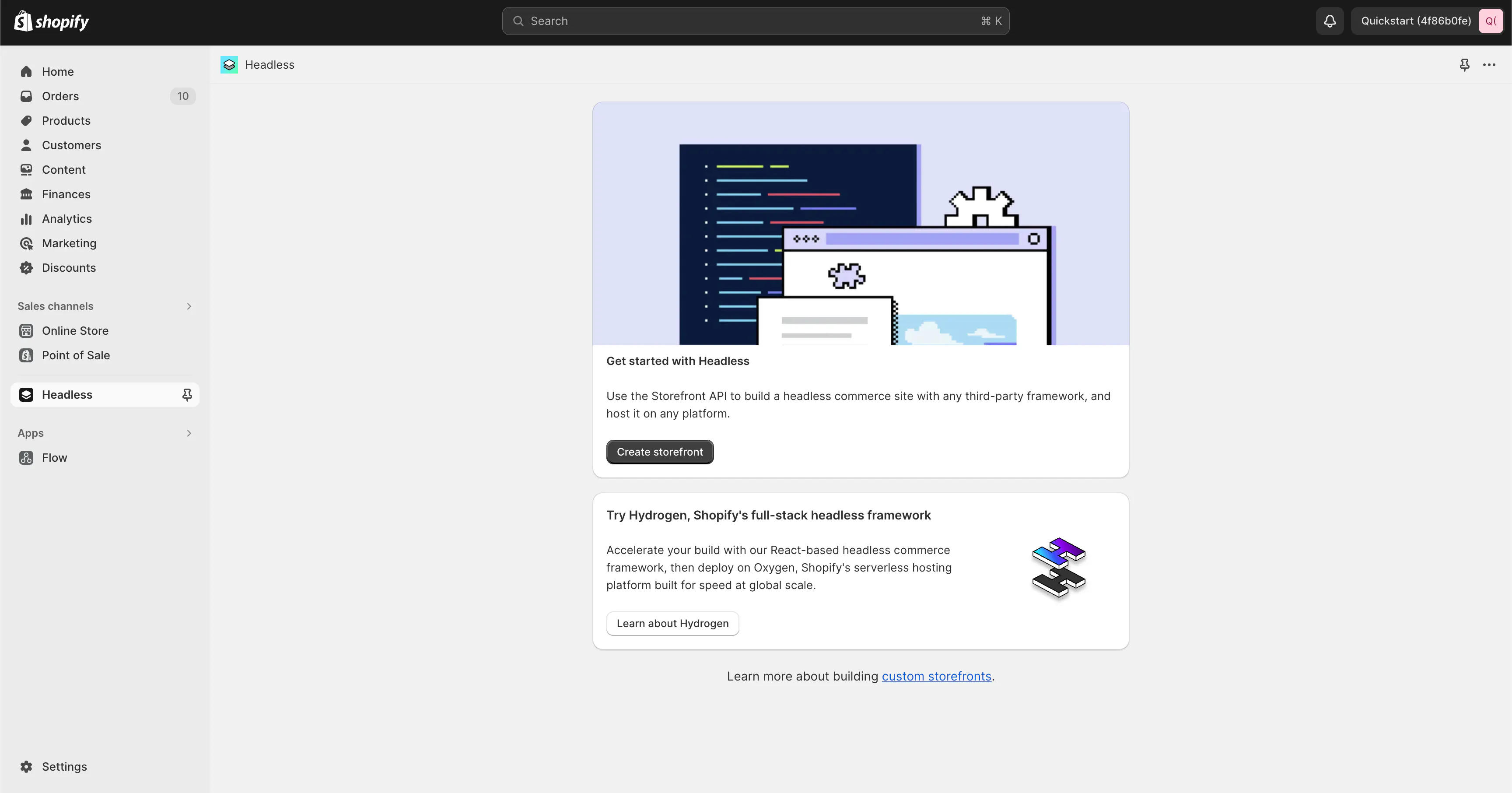 Shopify Headless App create storefront