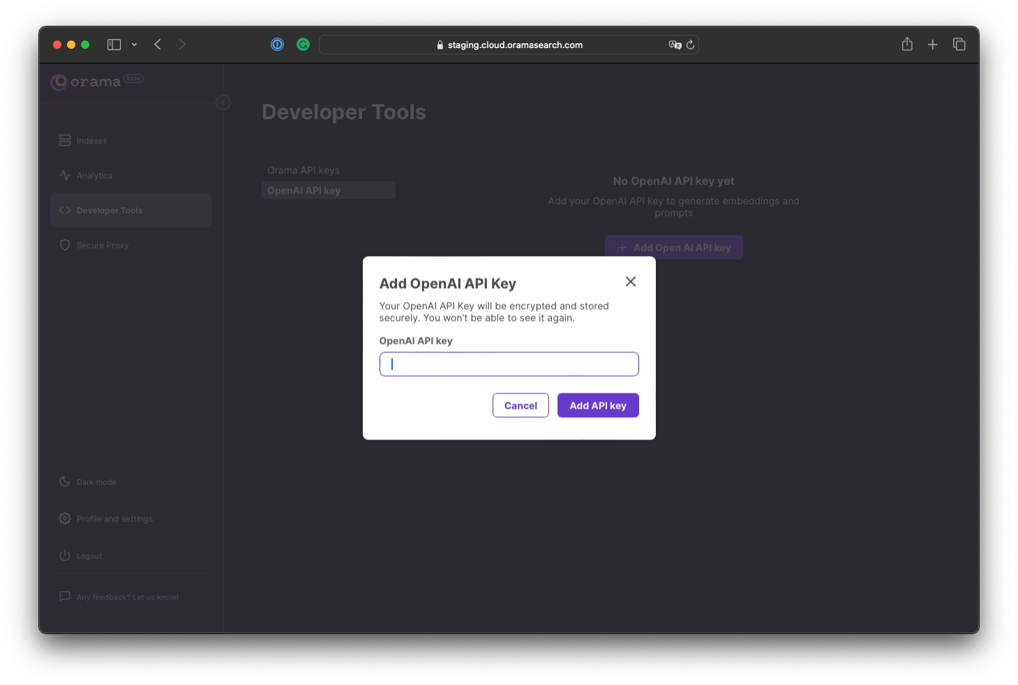 OpenAI API Key popup